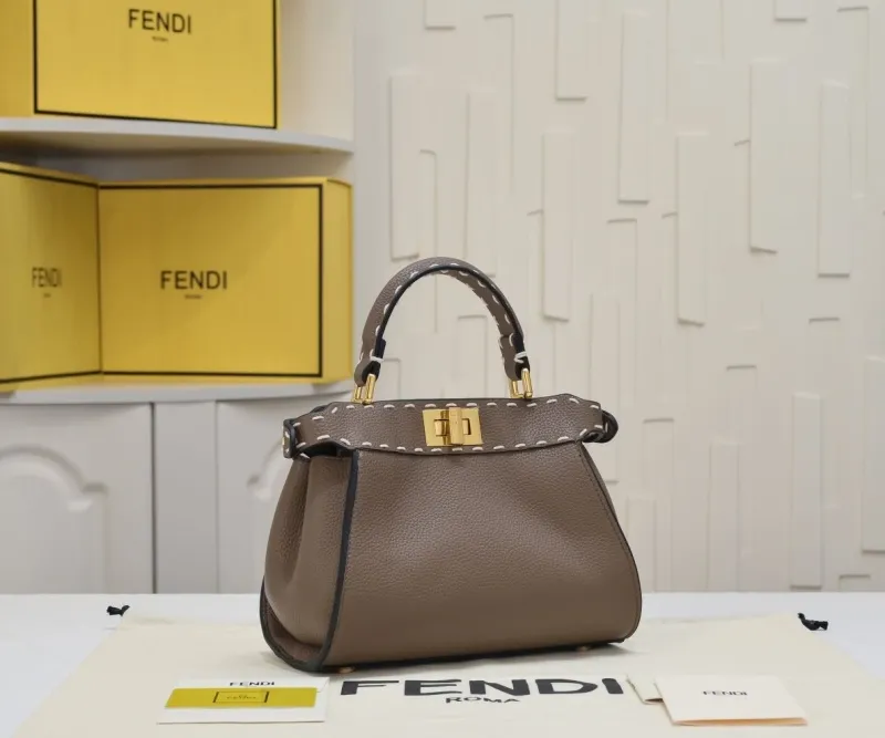 Fendi Taupe Top Handle Bag with Mini Pouch - Image 5