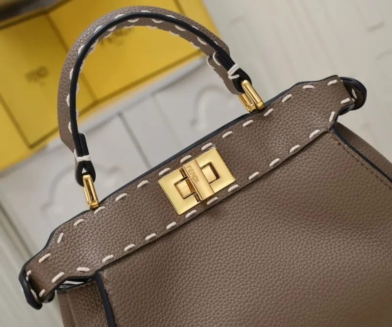 Fendi Taupe Top Handle Bag with Mini Pouch - Image 6