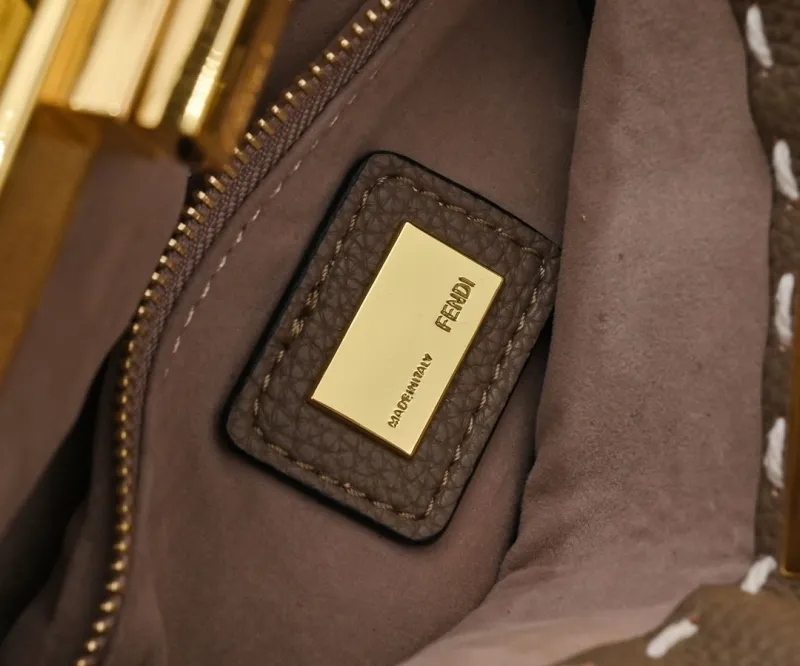Fendi Taupe Top Handle Bag with Mini Pouch - Image 8