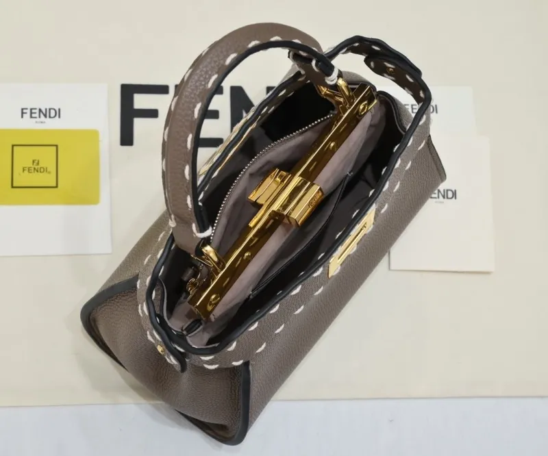 Fendi Taupe Top Handle Bag with Mini Pouch - Image 9