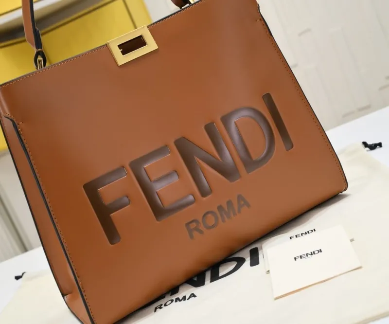 Fendi Brown Leather Top Handle Bag - Image 3