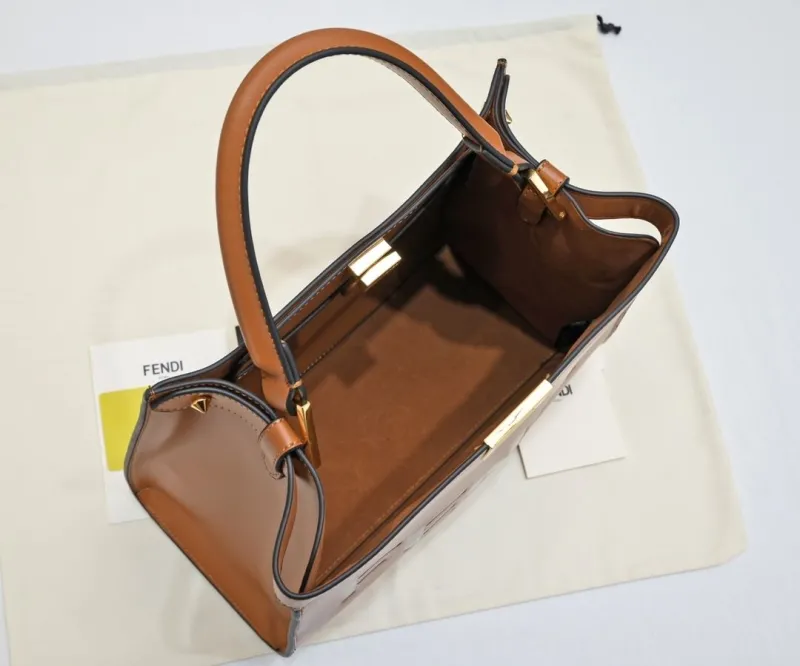 Fendi Brown Leather Top Handle Bag - Image 9