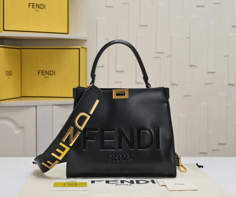 Fendi Black Leather Roma Top Handle Bag