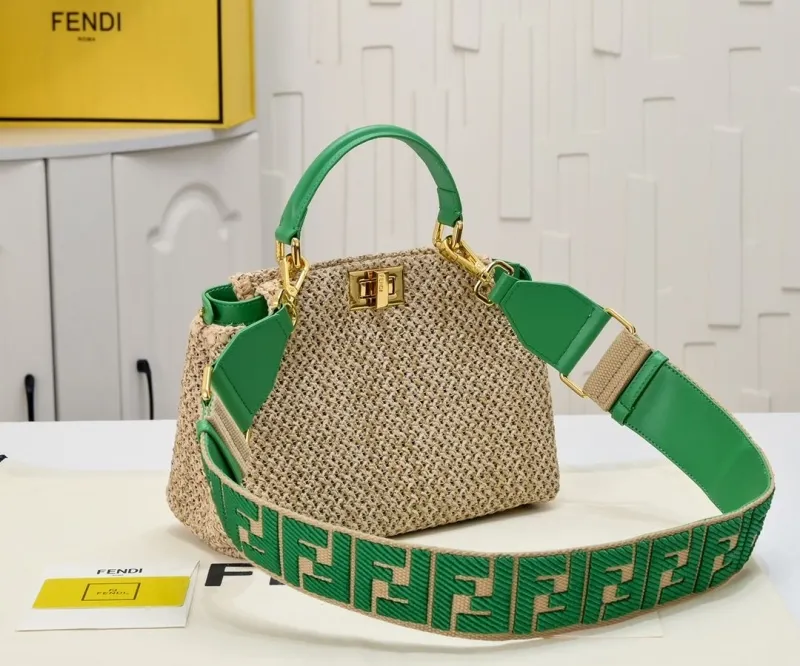 Alternative view of Fendi Beige Green Woven Top Handle Bag