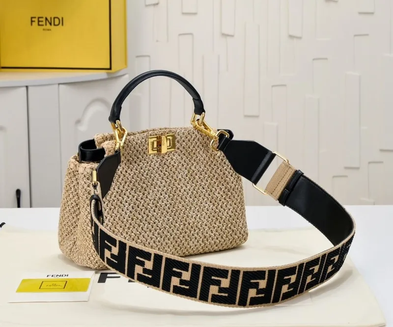 Alternative view of Fendi Beige Woven Top Handle Crossbody Bag