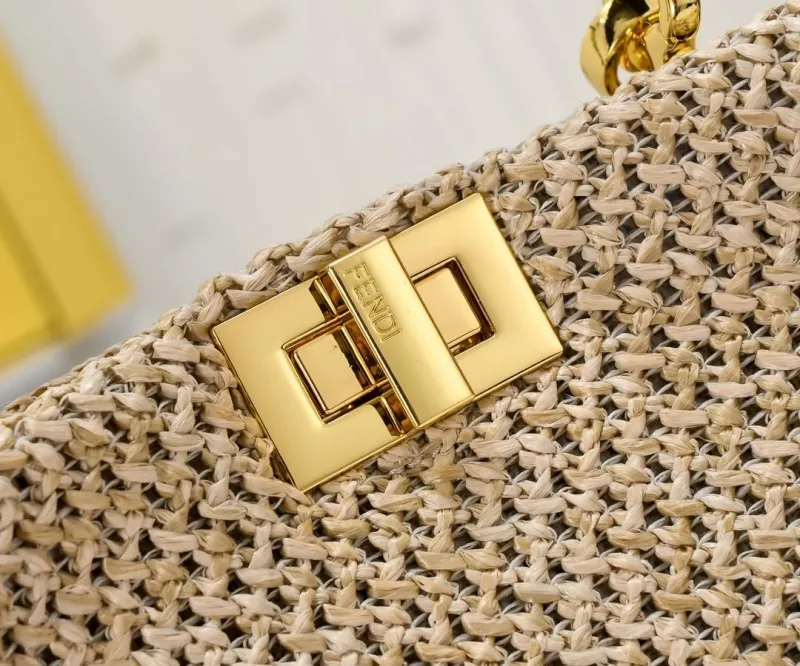Fendi Beige Woven Top Handle Crossbody Bag - Image 4