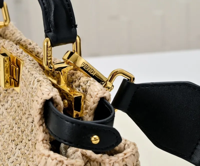 Fendi Beige Woven Top Handle Crossbody Bag - Image 5