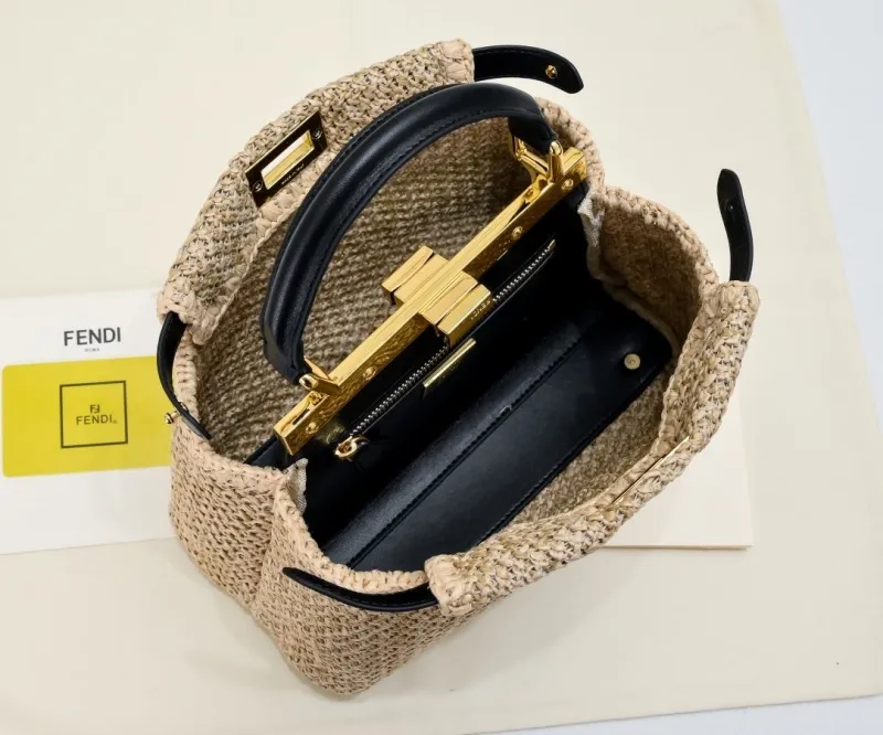 Fendi Beige Woven Top Handle Crossbody Bag - Image 9