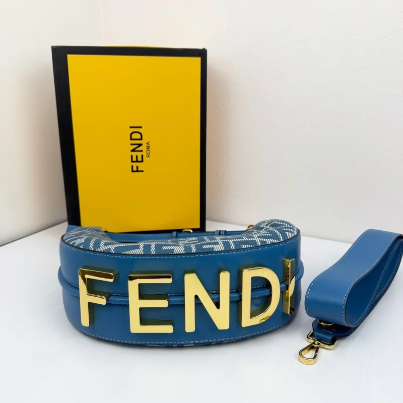 Fendi Blue Monogram Hobo Bag 8866-29 with Strap - Image 3