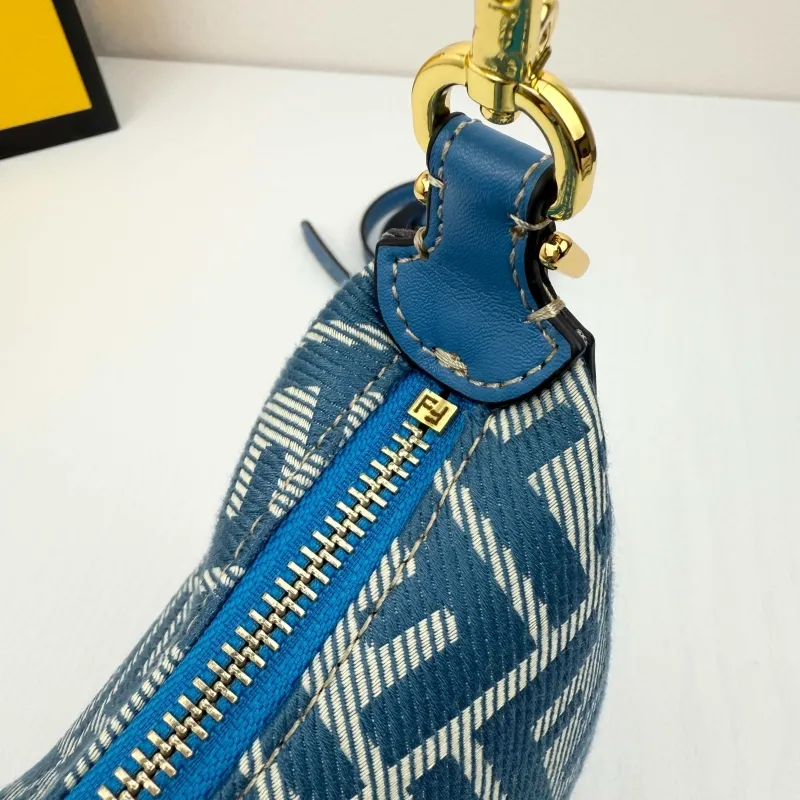 Fendi Blue Monogram Hobo Bag 8866-29 with Strap - Image 7