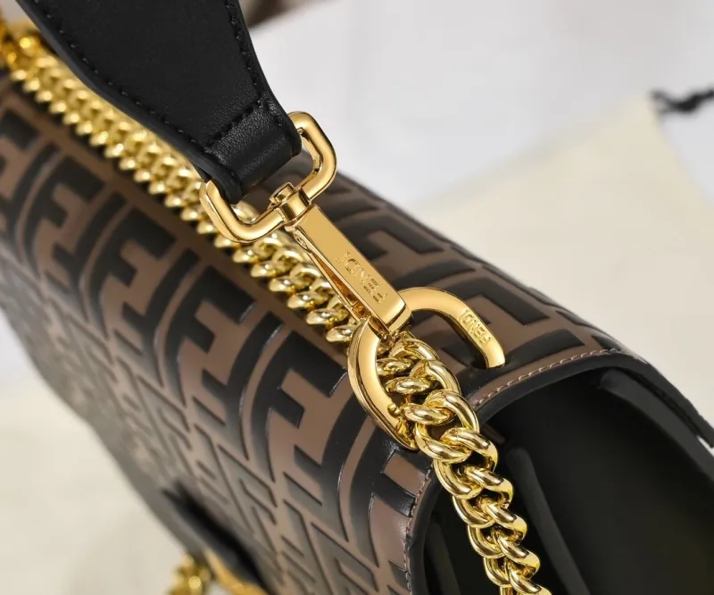 Fendi Brown Black FF Monogram Top Handle Bag - Image 3