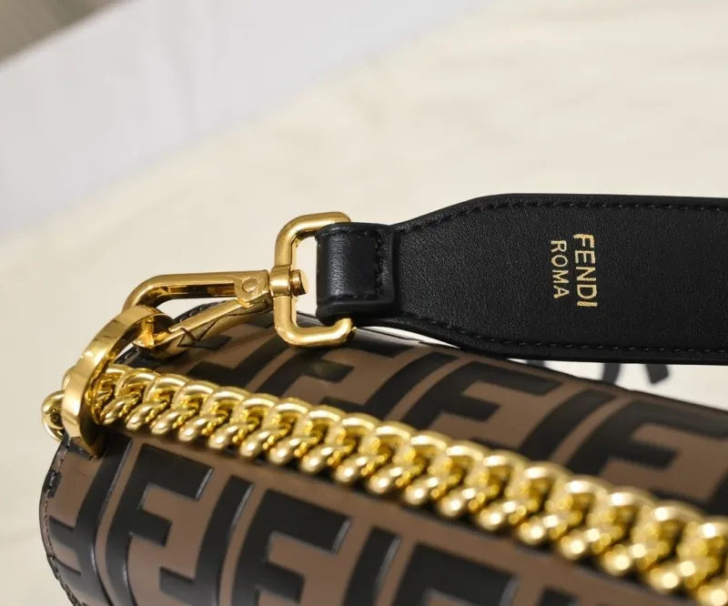 Fendi Brown Black FF Monogram Top Handle Bag - Image 4