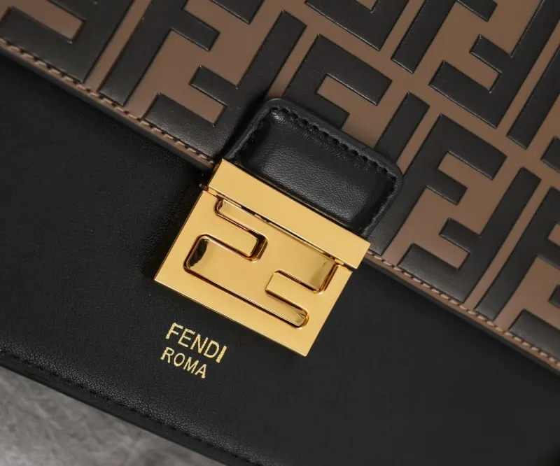 Fendi Brown Black FF Monogram Top Handle Bag - Image 5