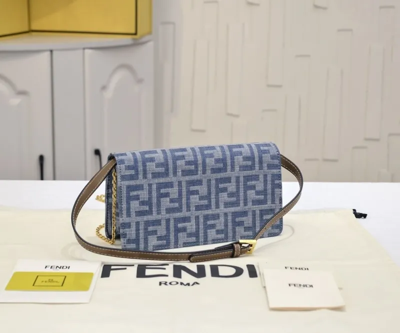 Alternative view of Fendi Blue Denim FF Logo Chain Crossbody Bag