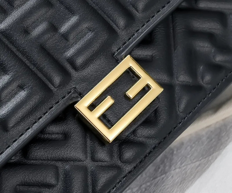 Fendi Black FF Monogram Leather Shoulder Bag - Image 3