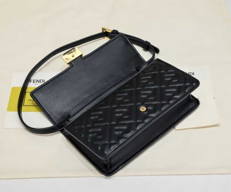 Fendi Black FF Monogram Leather Shoulder Bag - Image 7