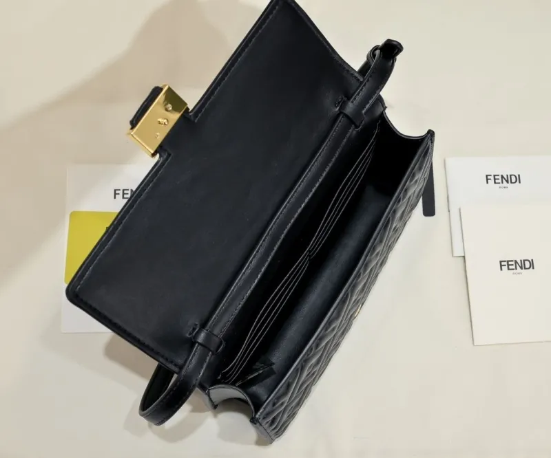 Fendi Black FF Monogram Leather Shoulder Bag - Image 9