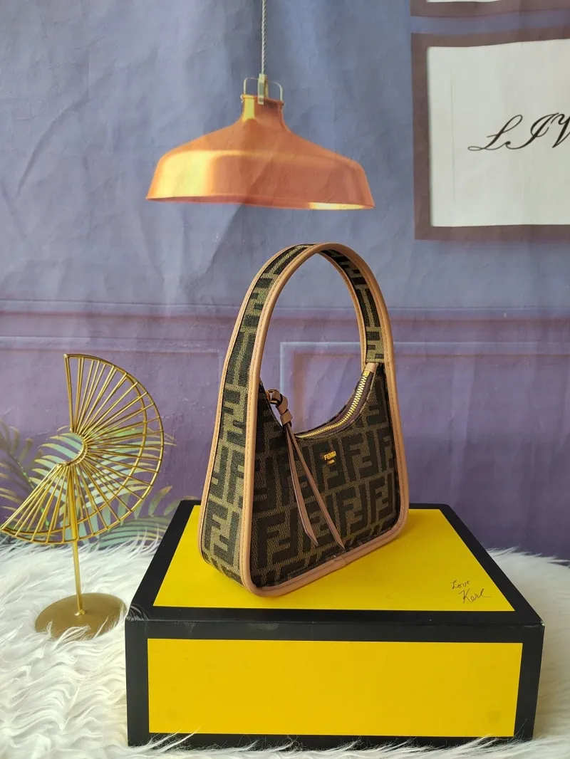 Fendi Brown FF Monogram Mini Hobo Bag - Image 3