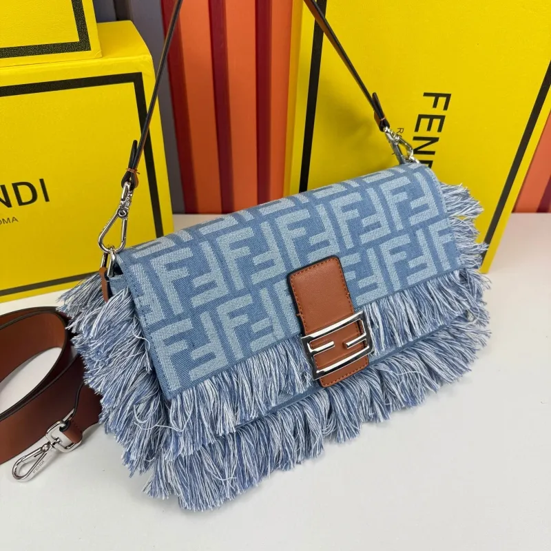 Alternative view of Fendi Denim Fringe Top Handle Bag 680279
