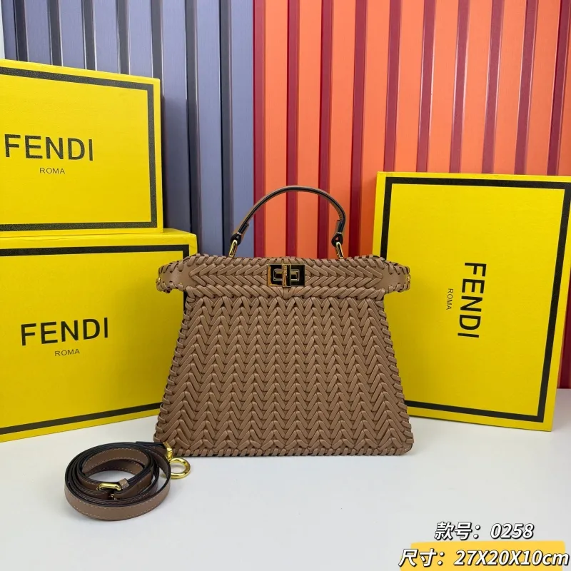 Fendi Brown Woven Top Handle Shoulder Bag