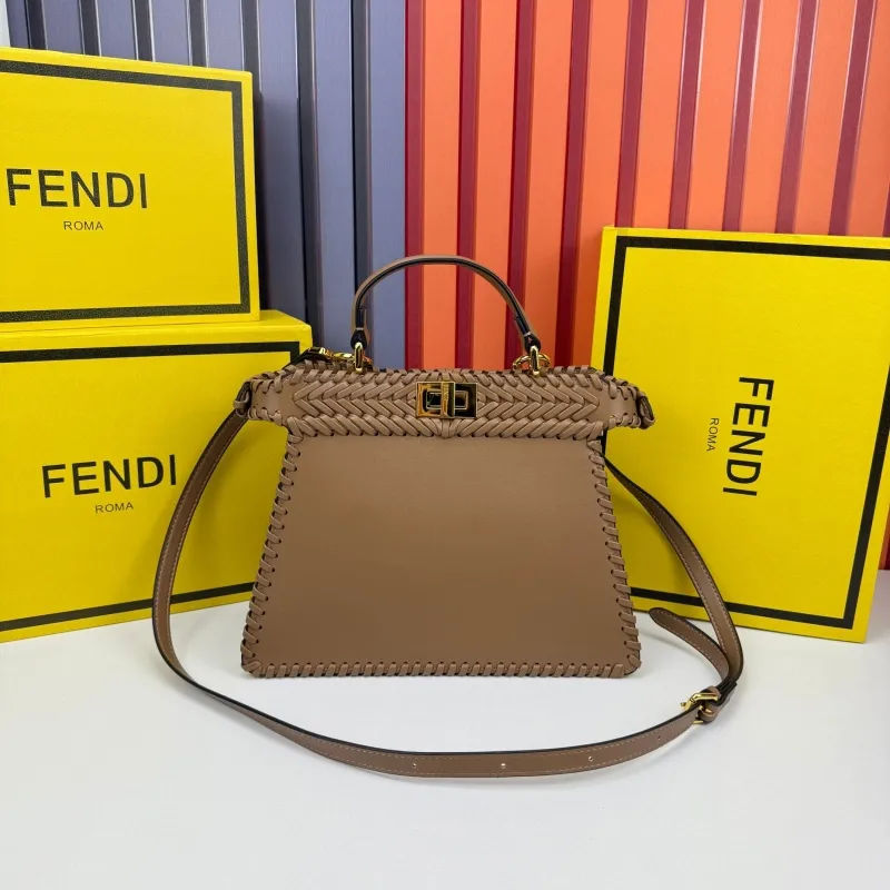 Fendi Brown Woven Top Handle Shoulder Bag - Image 4