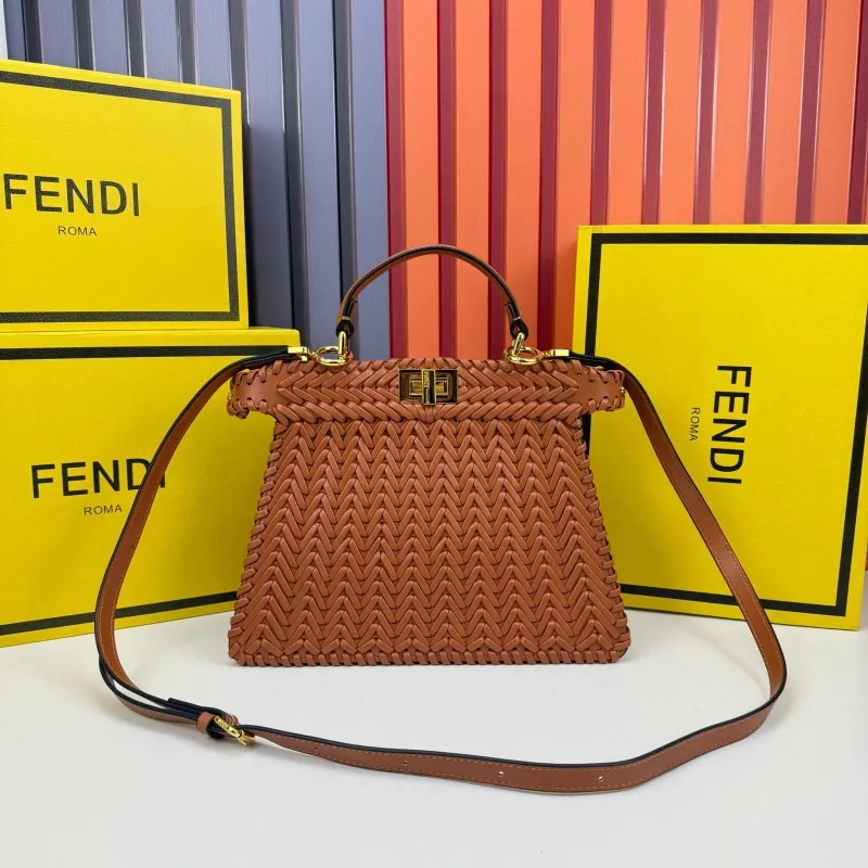 Alternative view of Fendi Woven Brown Top Handle Bag 0258