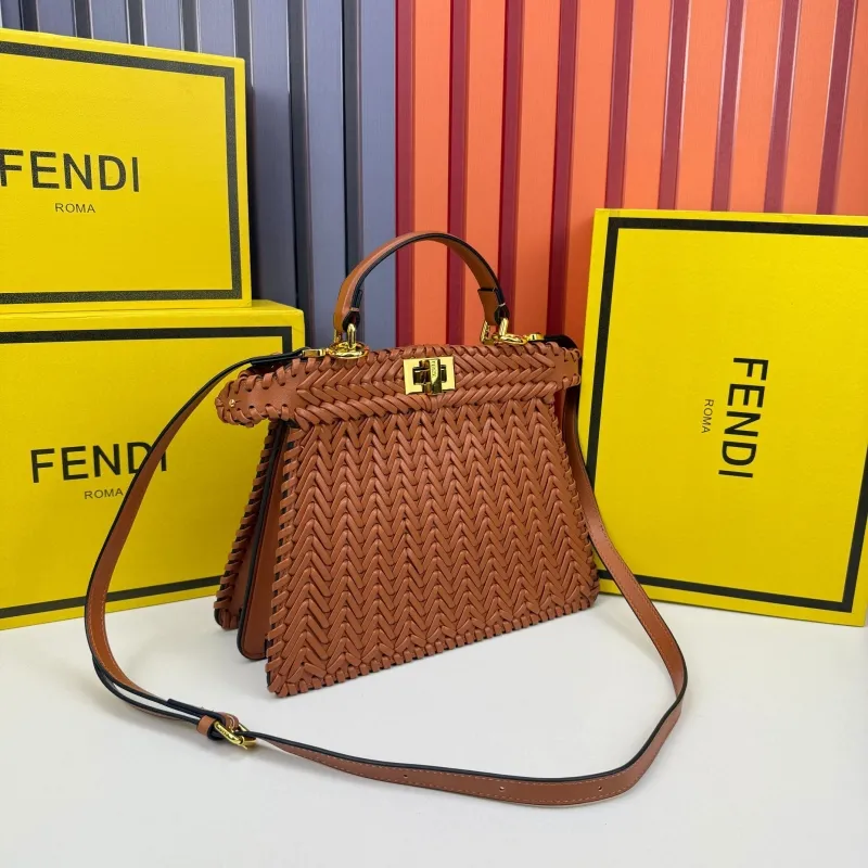 Fendi Woven Brown Top Handle Bag 0258 - Image 3