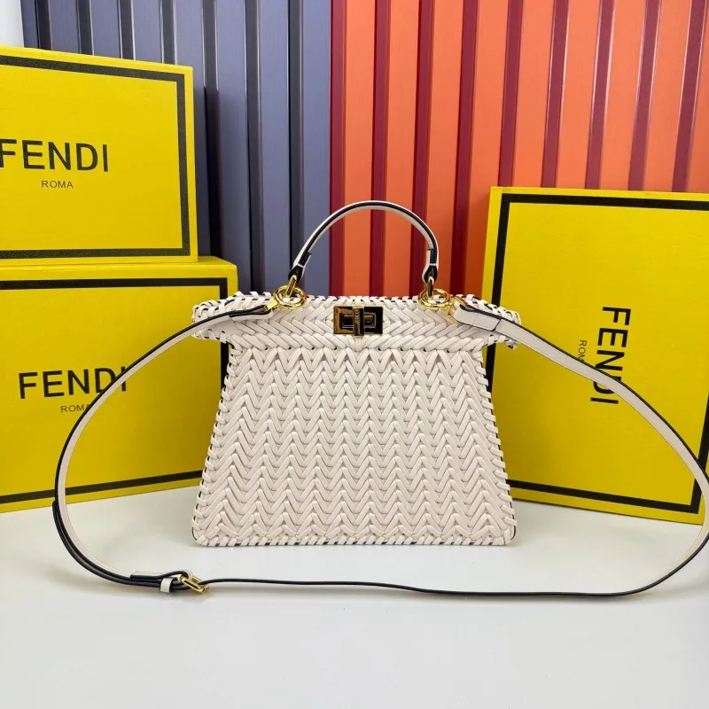 Alternative view of Fendi White Woven Top Handle Bag 0258