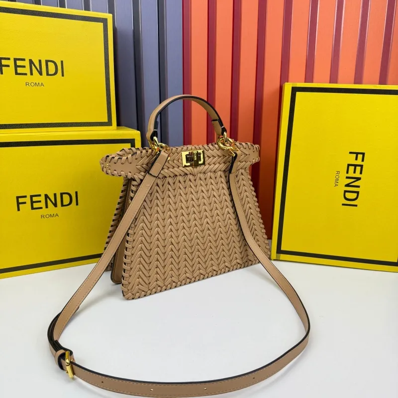 Fendi Beige Woven Top Handle Crossbody Bag 0258 - Image 3