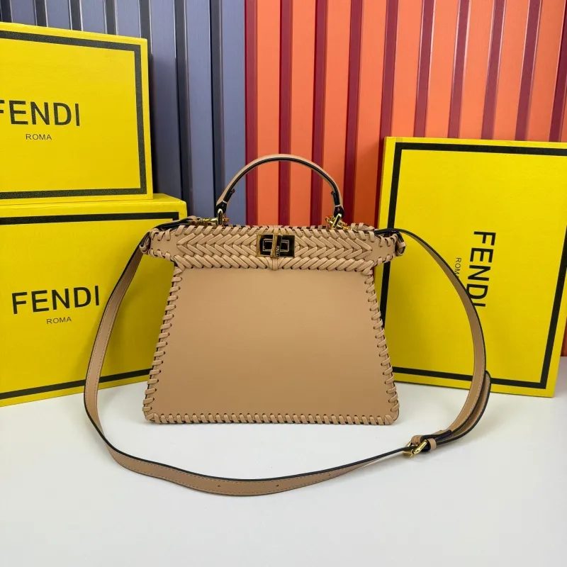 Fendi Beige Woven Top Handle Crossbody Bag 0258 - Image 4