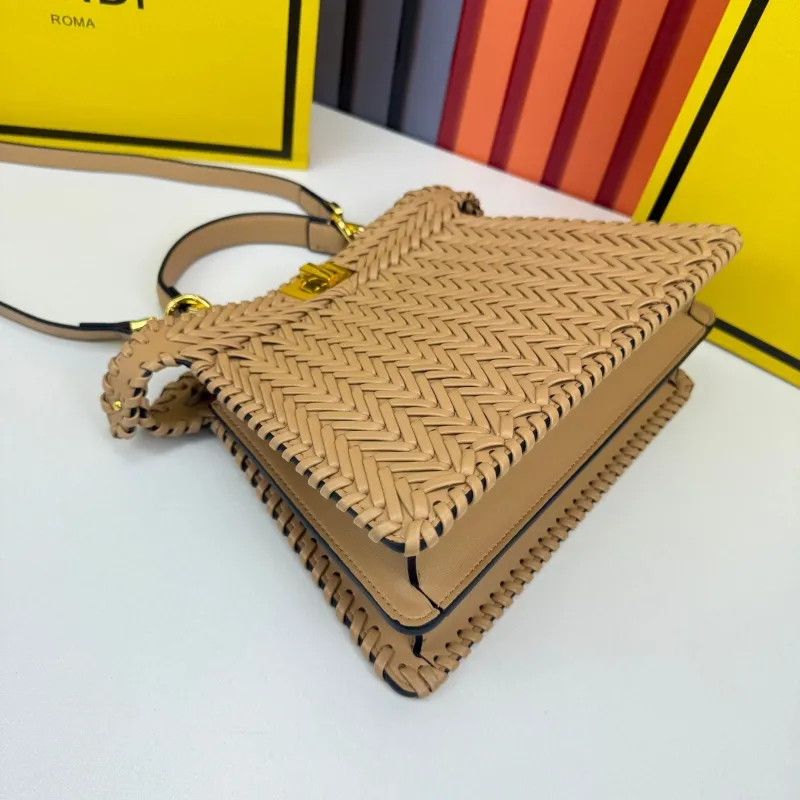 Fendi Beige Woven Top Handle Crossbody Bag 0258 - Image 5