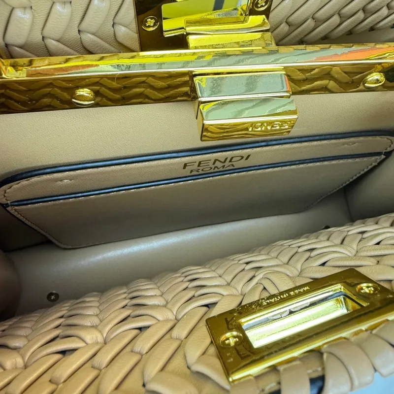 Fendi Beige Woven Top Handle Crossbody Bag 0258 - Image 8