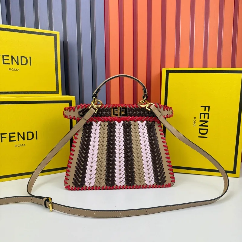 Alternative view of Fendi Multicolor Woven Leather Top Handle Bag 0258