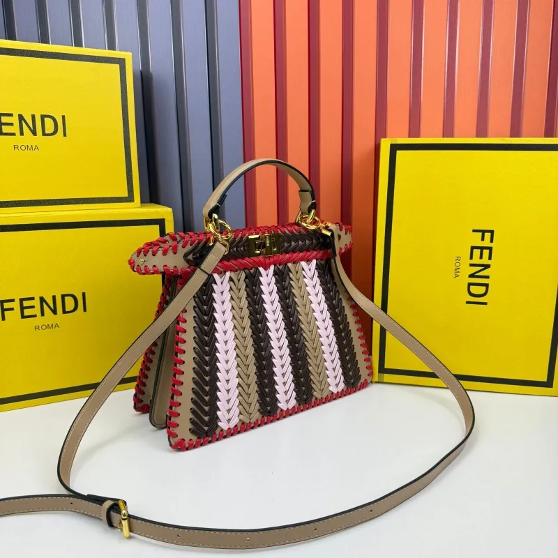 Fendi Multicolor Woven Leather Top Handle Bag 0258 - Image 3