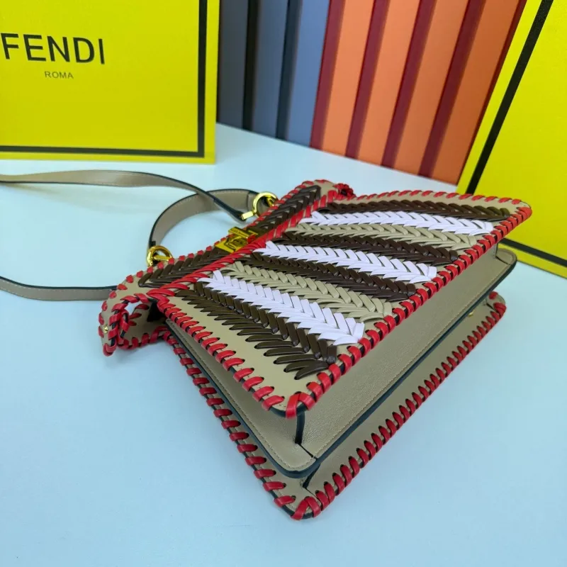 Fendi Multicolor Woven Leather Top Handle Bag 0258 - Image 5