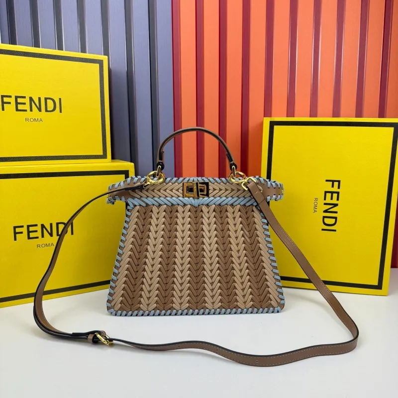 Alternative view of Fendi Woven Top Handle Bag 0258 Brown Light Blue