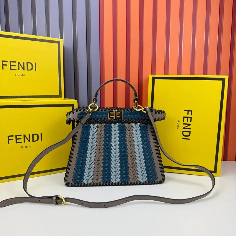 Alternative view of Fendi Blue Gray Woven Top Handle Crossbody Bag 0258 27x20x10cm