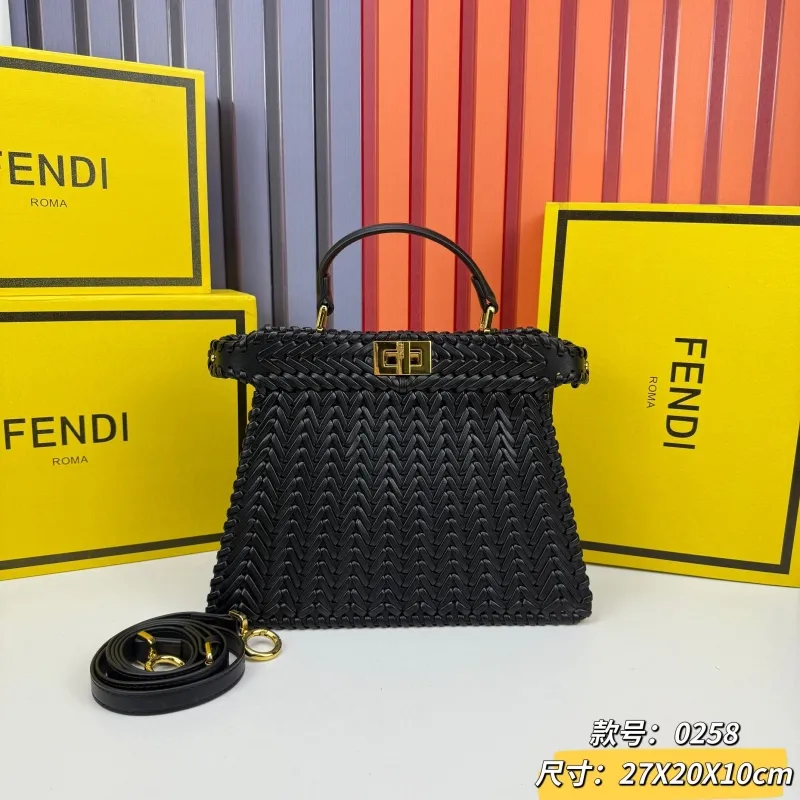 Fendi Black Woven Top Handle Shoulder Bag 0258