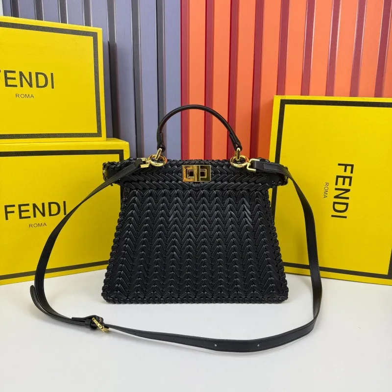 Alternative view of Fendi Black Woven Top Handle Shoulder Bag 0258