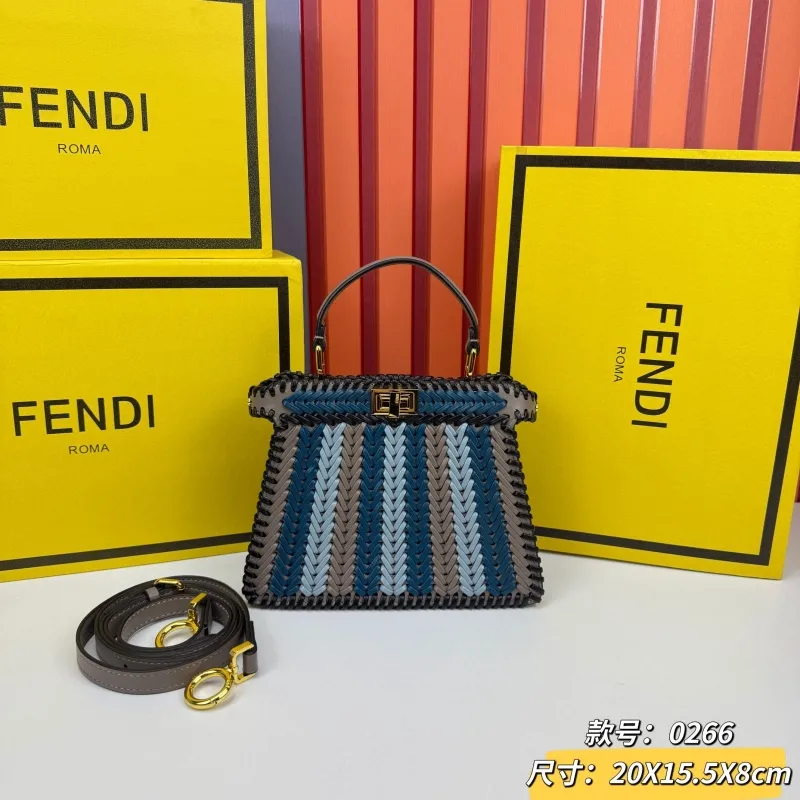 Fendi Woven Blue Gray Top Handle Bag 0266