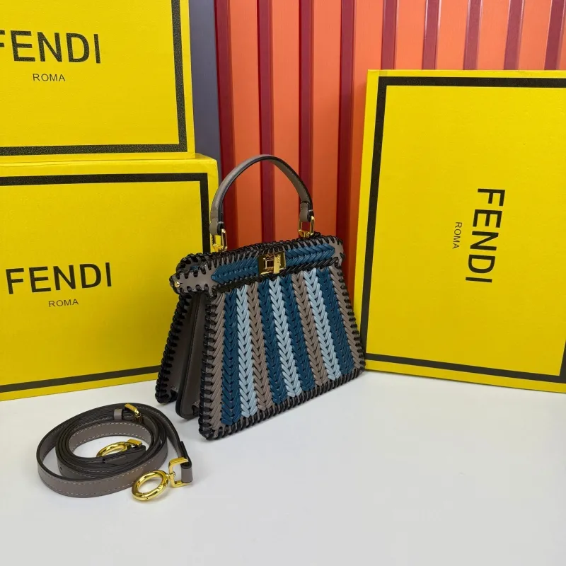 Alternative view of Fendi Woven Blue Gray Top Handle Bag 0266