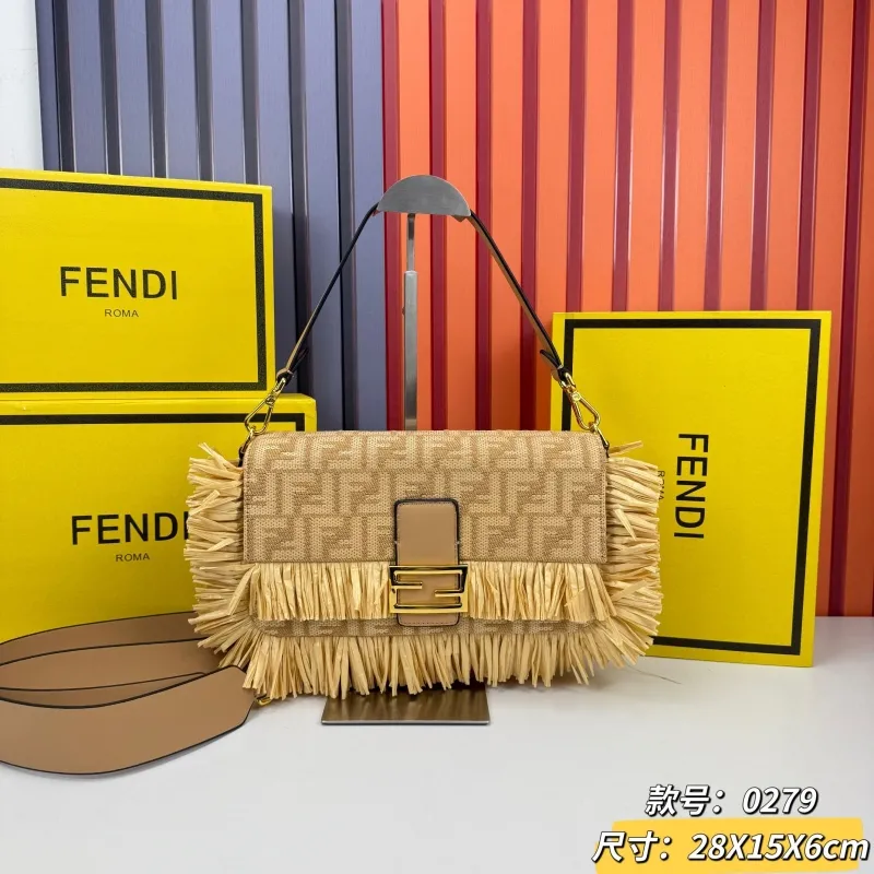 Fendi Beige Fringe Baguette Bag 0279