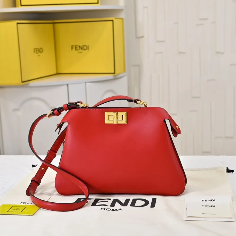 Fendi Red Leather Top Handle Shoulder Bag - Image 3