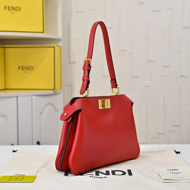 Fendi Red Leather Top Handle Shoulder Bag - Image 4