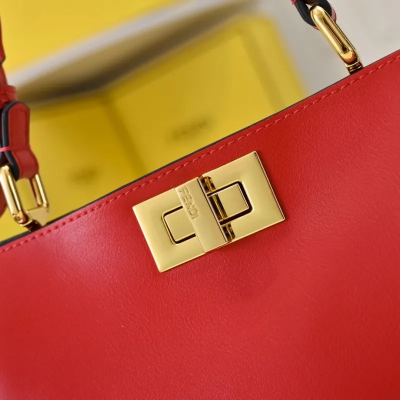 Fendi Red Leather Top Handle Shoulder Bag - Image 5