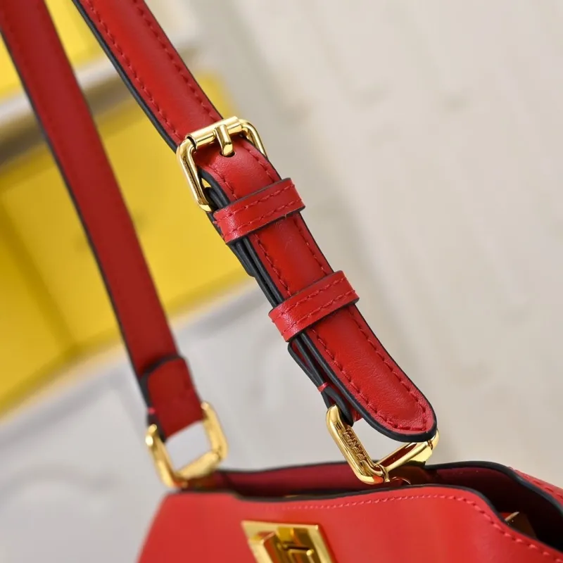 Fendi Red Leather Top Handle Shoulder Bag - Image 6