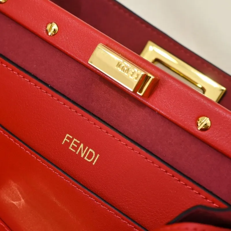 Fendi Red Leather Top Handle Shoulder Bag - Image 7