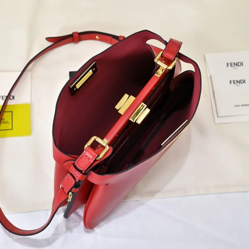Fendi Red Leather Top Handle Shoulder Bag - Image 9