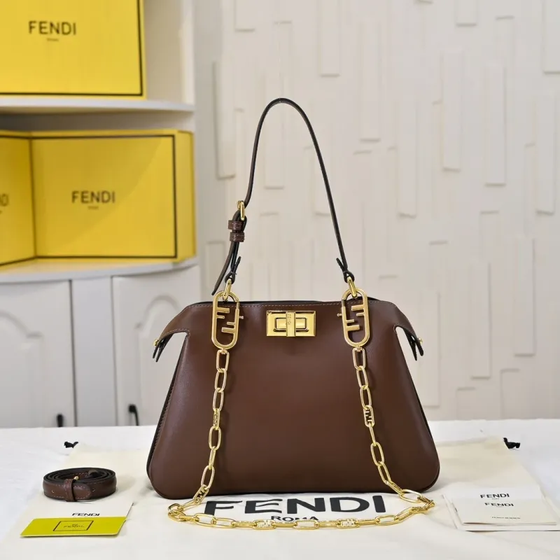 Fendi Brown Leather Top Handle Handbag