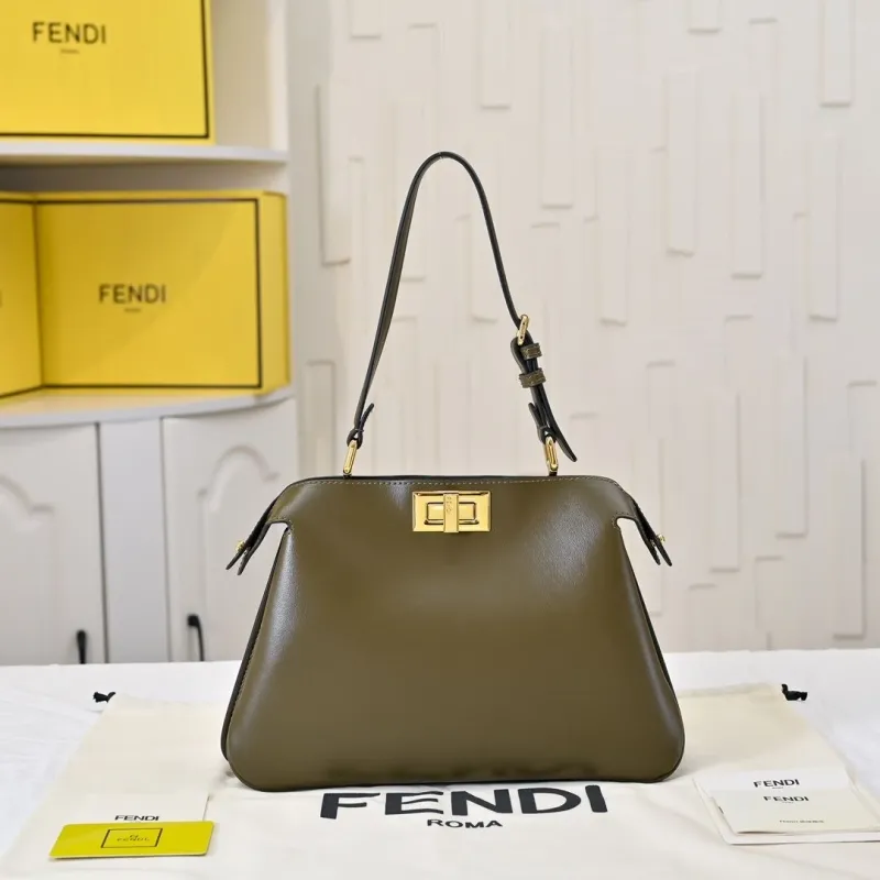 Alternative view of Fendi Olive Green Leather Top Handle Shoulder Bag